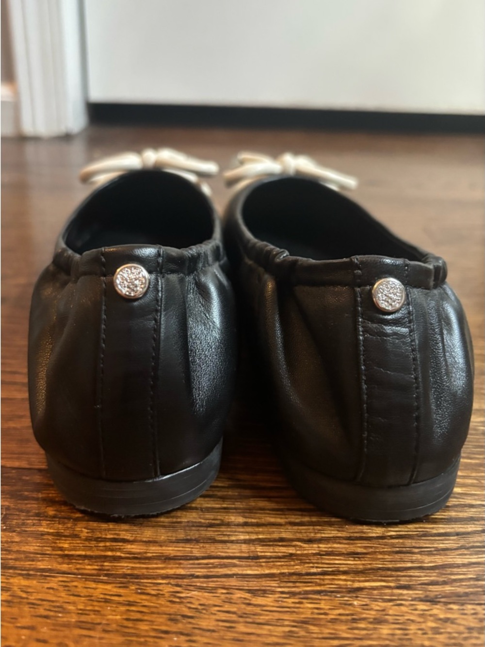 Worn once! Vince Camuto Black & Cream Ballet Flats -Bow Detail Silver accents - Picture 4 of 8